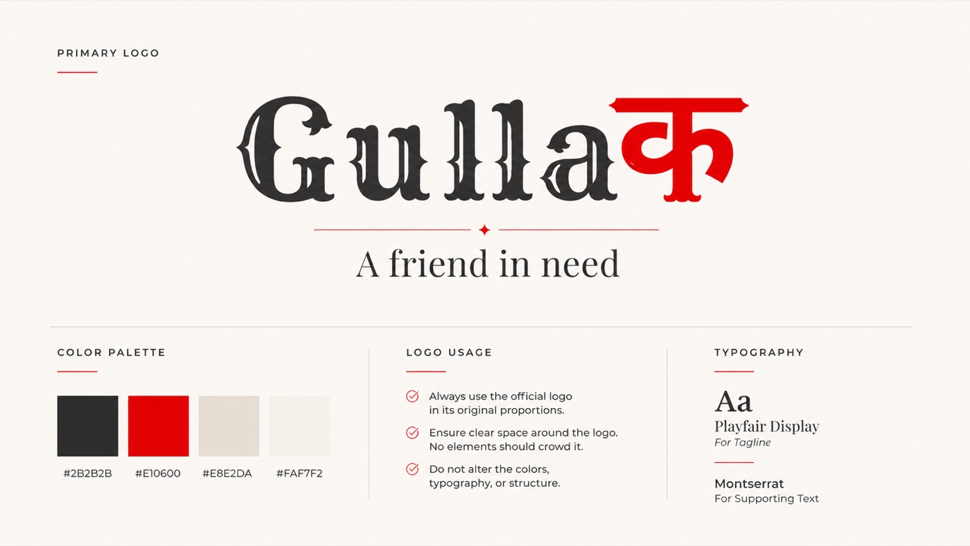 Gullak brand identity guideline: primary logo, colour palette, logo usage rules and typography