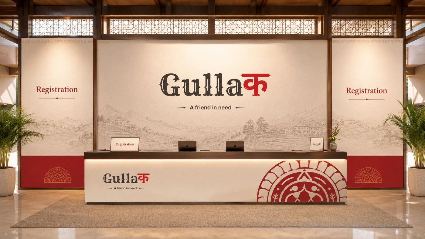 Gullak registration desk with branded backdrop