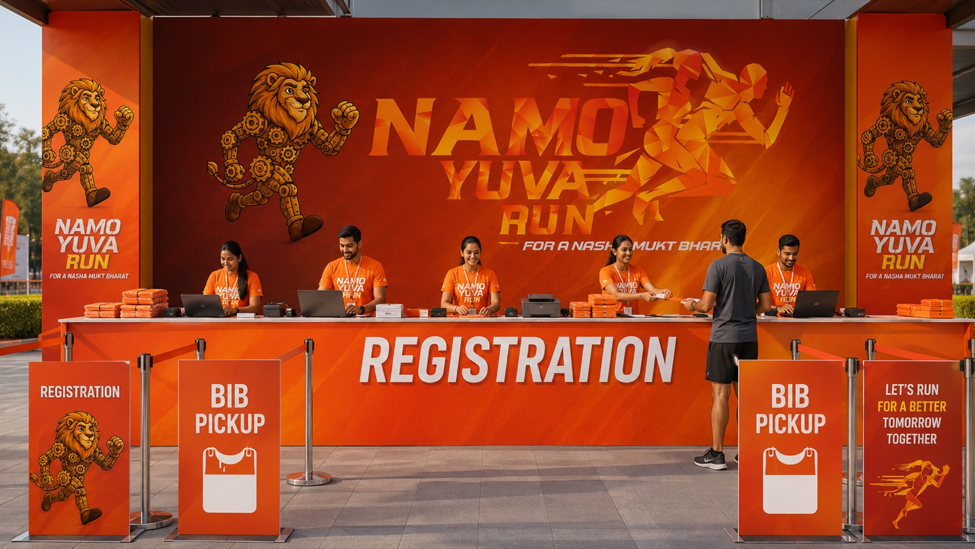 NaMo Yuva Run registration and bib pickup counter