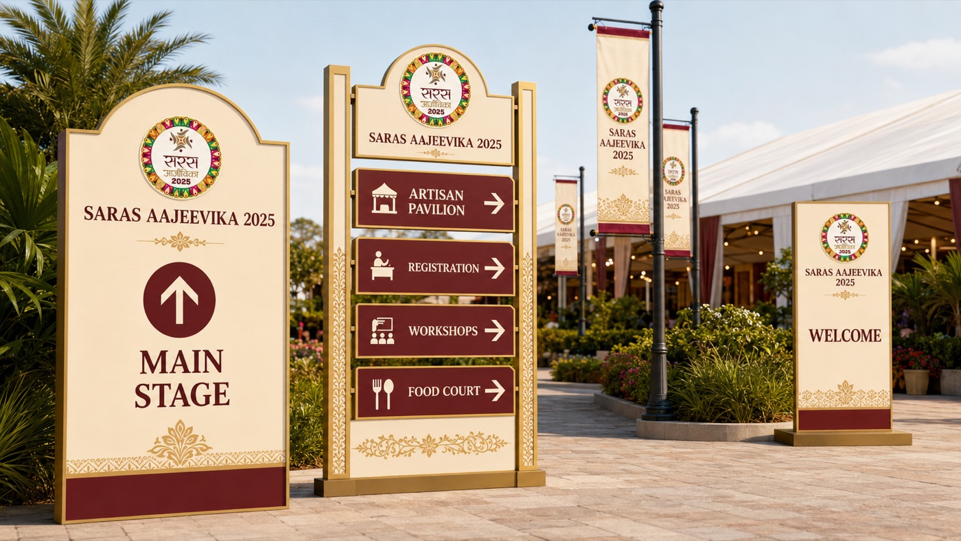 Saras Aajeevika 2025 site and directional signage