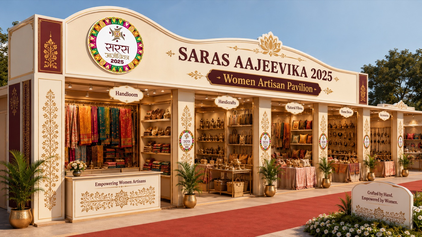 Saras Aajeevika 2025 women artisan pavilion exterior